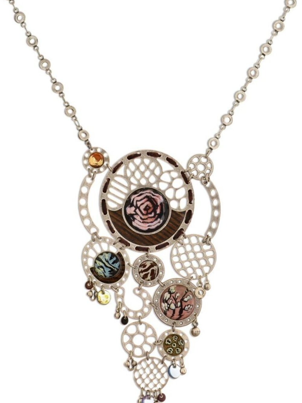 Autumn Leaves Multi-Color Crystal Statement Necklace, Antique Silver, Handmade